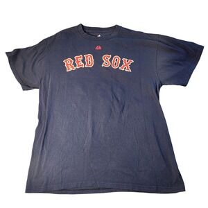 Boston‎ Red Sox Shirt Mens Large Navy Blue MLB Baseball Pedroia 15 Majestic Tee